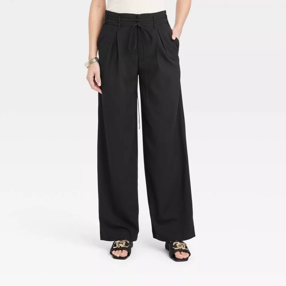 NWT Wide Leg High-Rise Wrap Tie Trousers ~ A New Day ~ Black